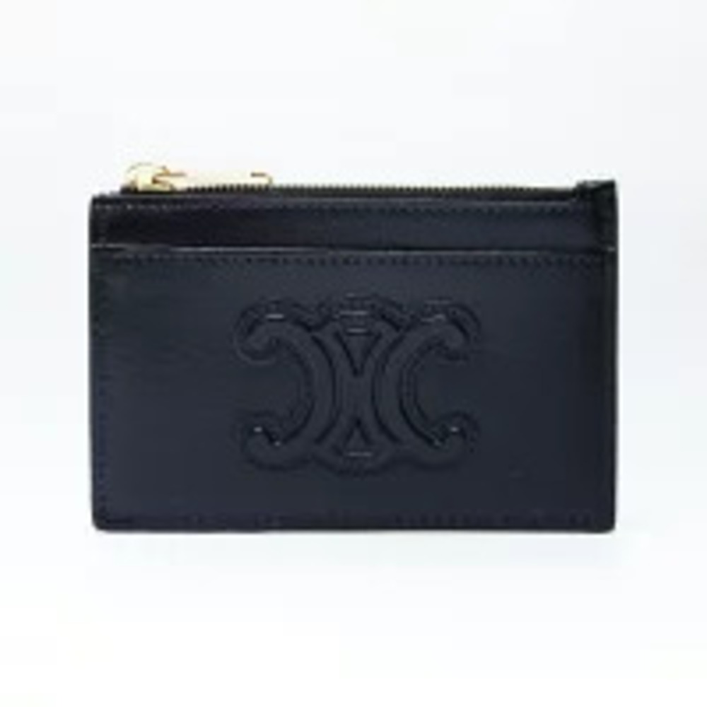 Celine Triomphe Leather coin case Wallet Black